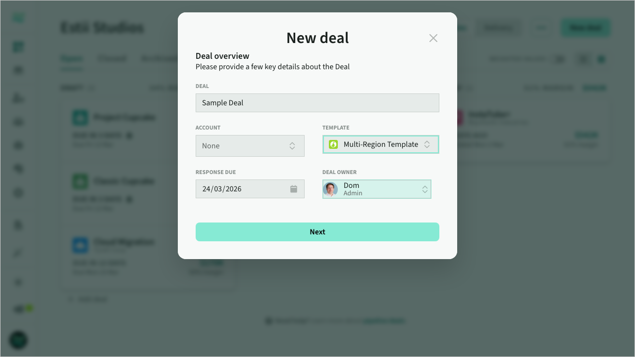 Creating a deal from a template